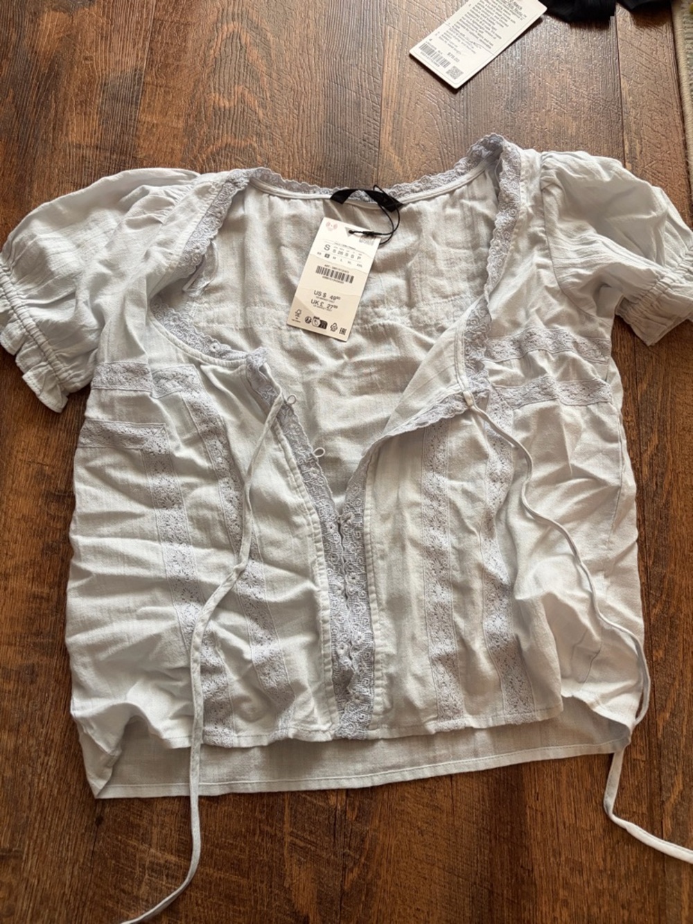 Light blue Lace-Trim Short Sleeve Women's Top